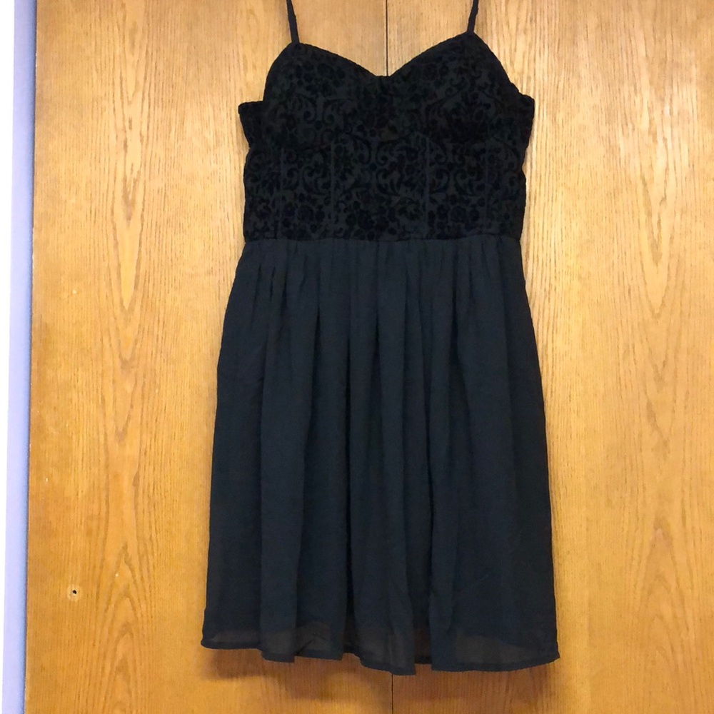 Black Spaghetti Strap Dress with Velvet Bodice